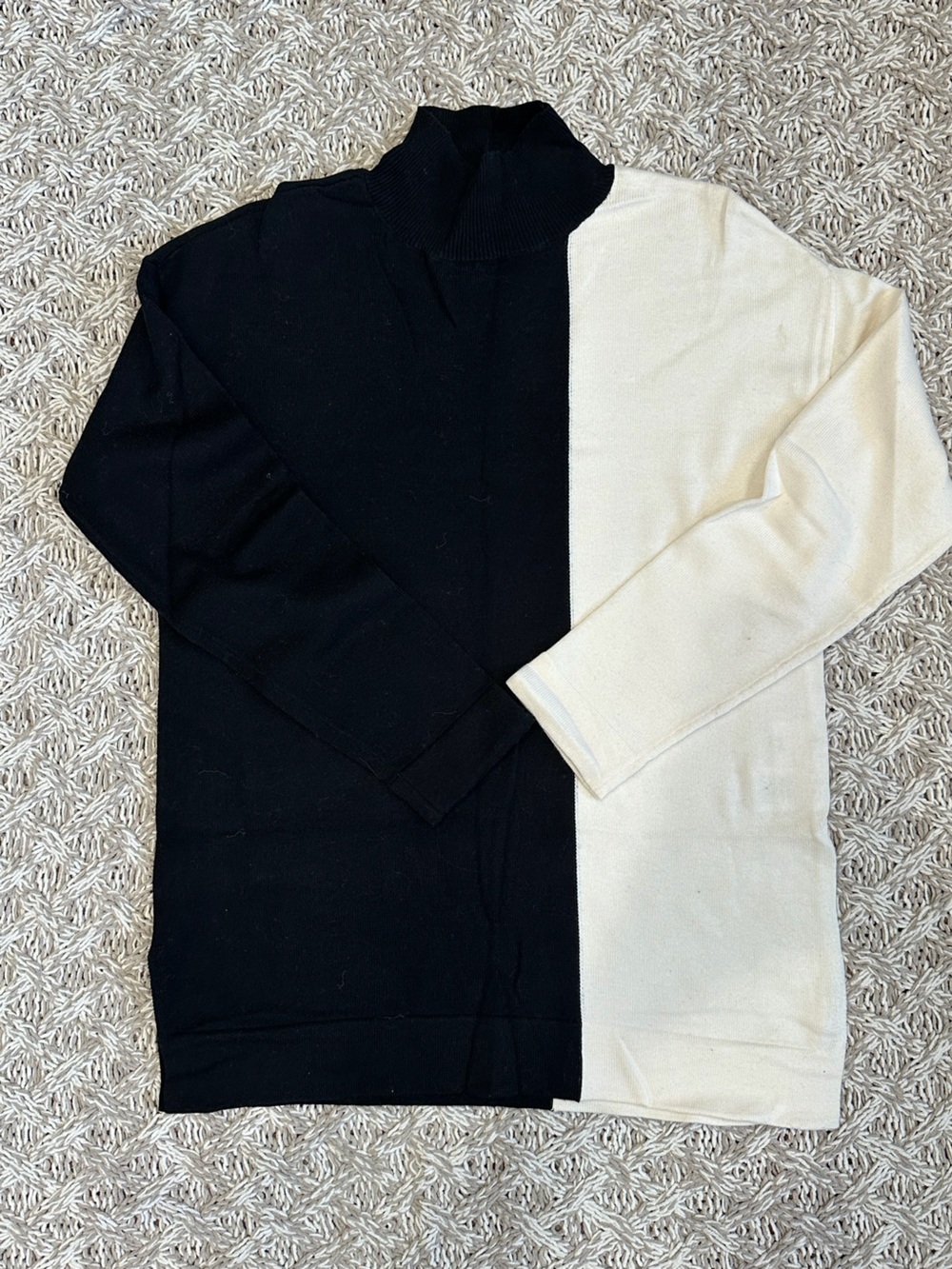 Anne Klein Black and White Colorblock Turtleneck Sweater